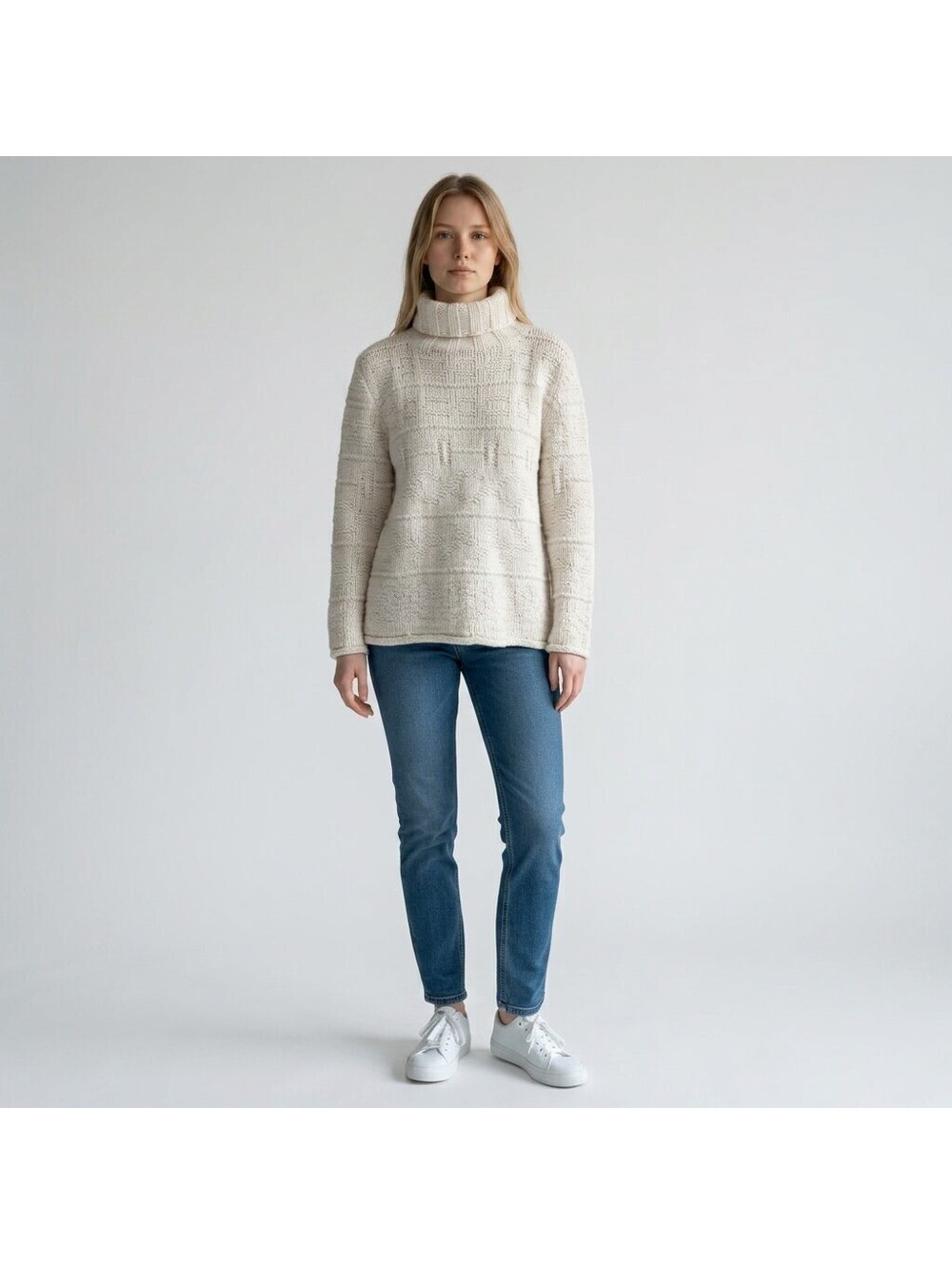 Moda International Sweater Pullover Women M Medium Gray Knit Wool Turtleneck
